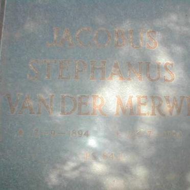 MERWE Jacobus Stephanus, van der 1894-1985