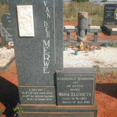 MERWE  Maria Elizabeth, van der 1903-1989
