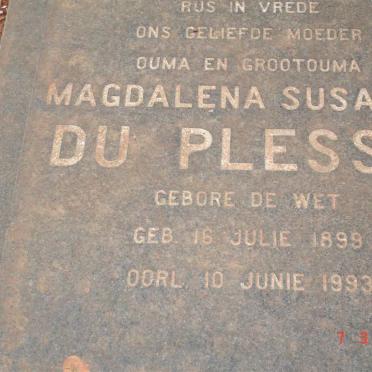 PLESSIS Magdalena Susanna, du née DE WET 1899-1993