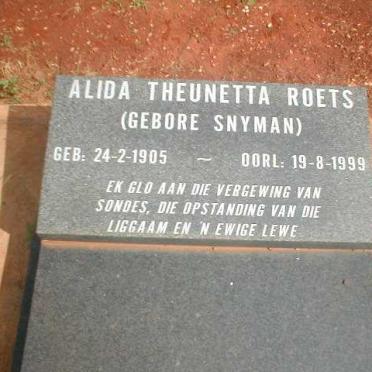 ROETS Aletta Theunetta geb. SNYMAN 1905-1999