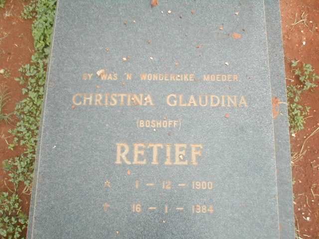 RETIEF Christina Claudina geb. BOSHOFF 1900-1984