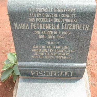 SCHOEMAN Maria Petronella Elizabeth nee KRUGER 1895-1956