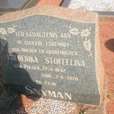 SNYMAN Frederika Stoffelina 1892-1970 nee PELSER