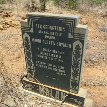 MALAN Maria Aletta Snyman nee SMIT 1861-1946