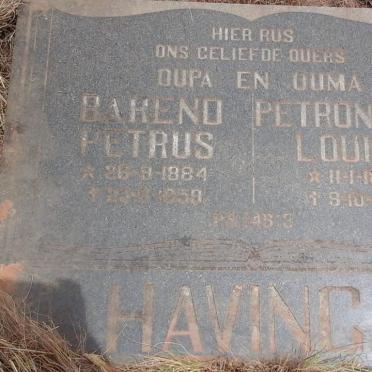 HAVINGA Barend Petrus 1884-1959 &amp; Petronella Louisa 18?3-1977