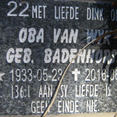 WYK Oba, van nee BADENHORST 1933-2016