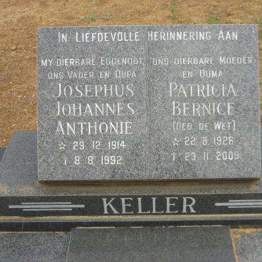 KELLER Josephus Johannes Anthonie 1914-1992 &amp; Patricia Bernice DE WET 1926-2009