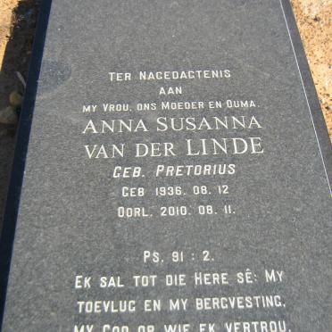 LINDE Anna Susanna, van der nee PRETORIUS 1936-2010