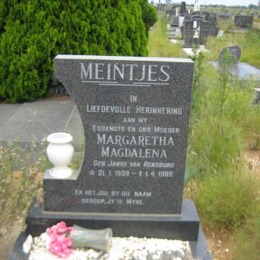 MEINTJES Margaretha Magdalena nee JANSE VAN RENSBURG 1959-1989