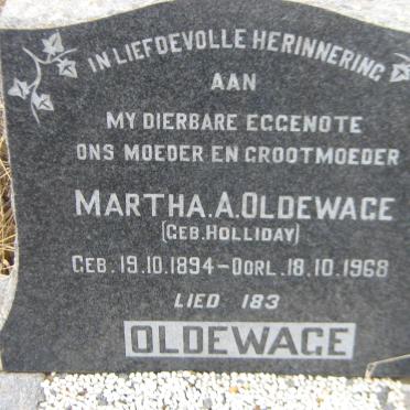 OLDEWAGE Martha A. nee HOLLIDAY 1894-1968