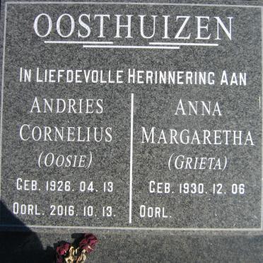 OOSTHUIZEN Andries Cornelius 1926-2016 &amp; Anna Margaretha 1930-