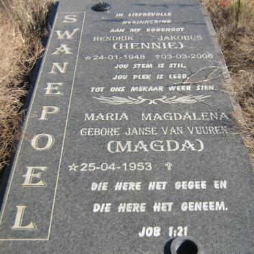SWANEPOEL Hendrik Jakobus 1948-2006 &amp; Maria Magdalena JANSE VAN VUUREN 1953-