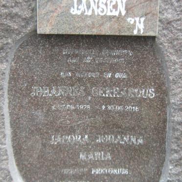 ?EN Johannes Gerhardus, Jansen van 1928-2016 &amp; Jacoba Johanna Maria nee PRETORIUS 1934-