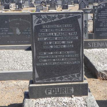 FOURIE Isabella Magrietha nee JANSE VAN RENSBURG 1877-1952