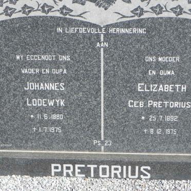 PRETORIUS Johannes Lodewyk 1880-1975 &amp; Elizabeth PRETORIUS 1892-1975