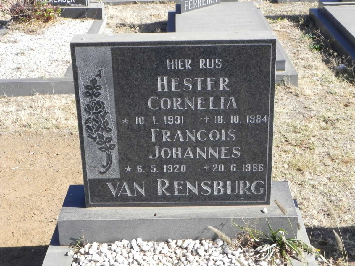 RENSBURG Francois Johannes, van 1920-1986 &amp; Hester Cornelia 1931-1984