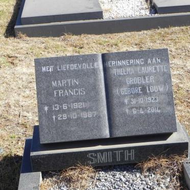 SMITH Martin Francis 1921-1987 &amp; GROBLER Thelma Laurette nee LOUW 1923-2014