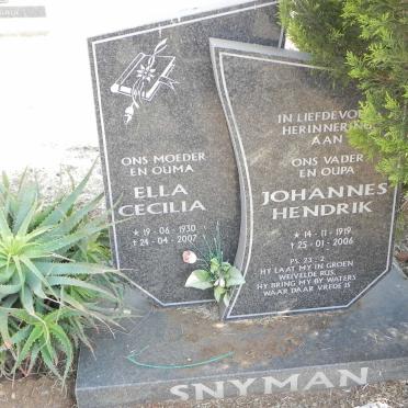 SNYMAN Johannes Hendrik 1919-2006 &amp; Ella Cecilia 1930-2007