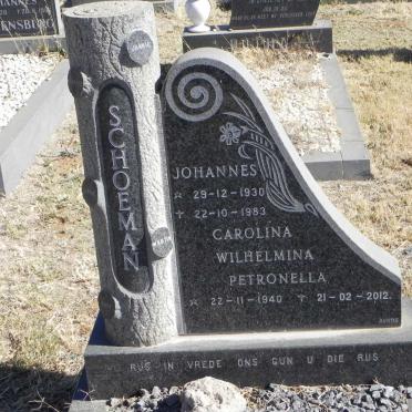 SCHOEMAN Johannes 1930-1983 &amp; Carolina Wilhelmina Petronella 1940-1912