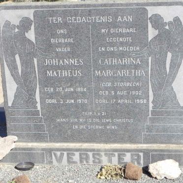 VERSTER Johannes Matheus 1884-1970 &amp; Catharina Margaretha STORBECK 1902-1958