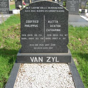 ZYL Godfried Philippus, van 1929-1994 &amp; Aletta Agatha Catharina 1933-1987