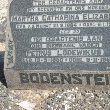 BODENSTEIN Petrus Lodewikus 1880-1953 &amp; Martha Catharina Elizabeth nee V.D. MERWE 1884-1948
