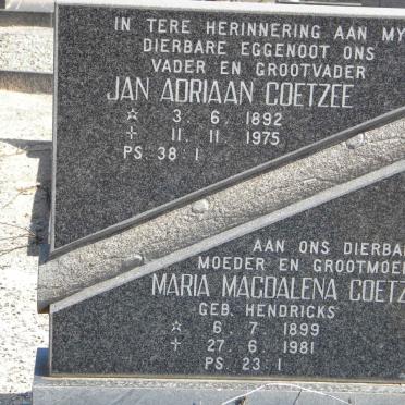 COETZEE Jan Adriaan 1892-1975 &amp; Maria Magdalena HENDRICKS 1899-1981