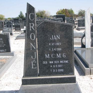CRONJE Jan 1923-1986 &amp; M.C.M.G. VAN DER MERWE 1927-2000
