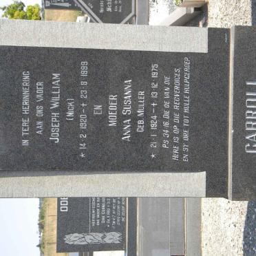 CARROLL Joseph William 1920-1999 &amp; Anna Susanna MULLER 1924-1975