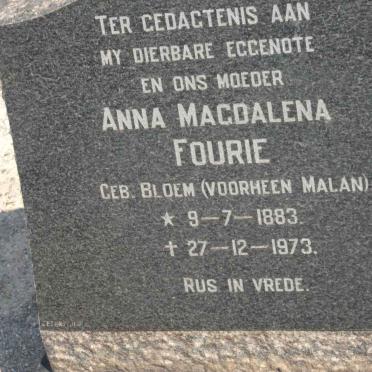 FOURIE Anna Magdalena formerly MALAN nee BLOEM 1883-1973