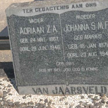 JAARSVELD Adriaan Z.A., van 1867-1946 &amp; Johanna S.M.F. MARAIS 1871-1949