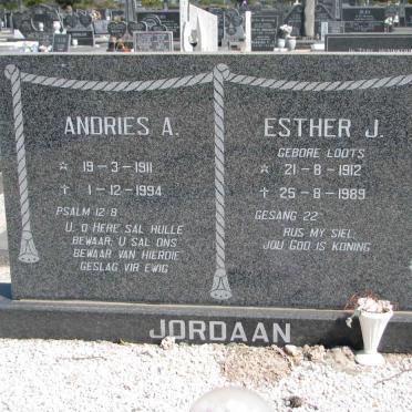 JORDAAN Andries A. 1911-1994 &amp; Esther J. LOOTS 1912-1989