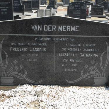 MERWE Frederik Jacobus, van der 1896-1981 &amp; Elizabeth Catharina PRETORIUS 1900-1979