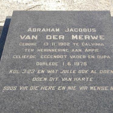 MERWE Abraham Jacobus, van der 1902-1975
