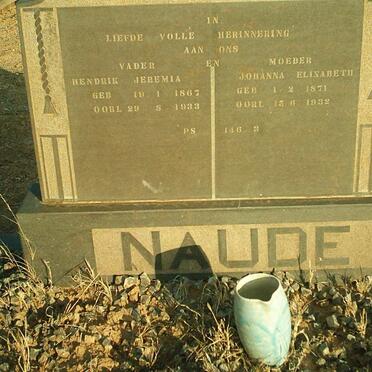 NAUDE Hendrik Jeremia 1867-1933 &amp; Johanna Elizabeth 1871-1932