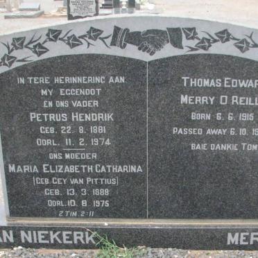 NIEKERK Petrus Hendrik, van 1881-1974 &amp; Maria Elizabeth Catharina Gey van PITTIUS 1888-1975