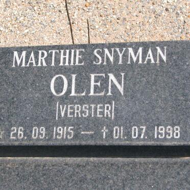OLEN Marthie Snyman nee VERSTER 1915-1998