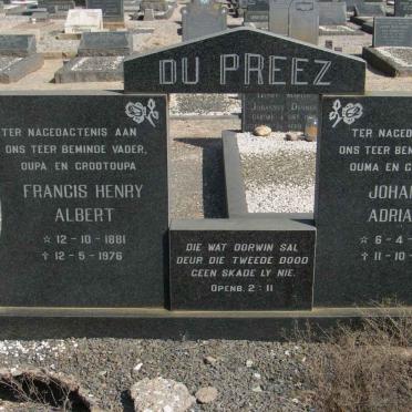 PREEZ Francis Henry Albert, du 1881-1976 &amp; Johanna Adriana 1888-1980
