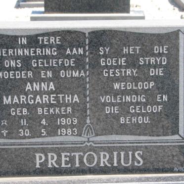 PRETORIUS Anna Margaretha nee BEKKER 1909-1983