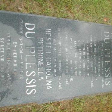 PLESSIS Johannes Benjamin, du 1933-1994 &amp; Hester Carolina Petronella 1934-