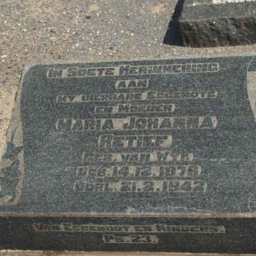 RETIEF Maria Johanna nee VAN WYK 1876-1942
