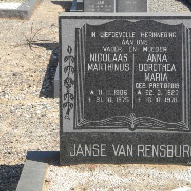 RENSBURG Nicolaas Marthinus, Janse van 1906-1975 &amp; Anna Dorothea Maria PRETORIUS 1920-1978