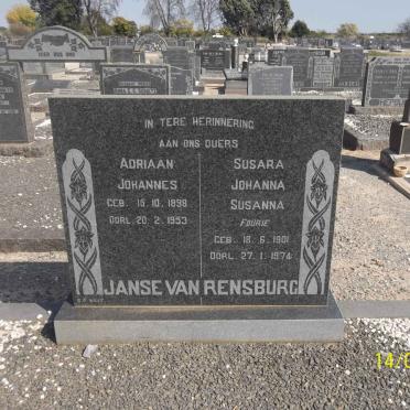 RENSBURG Adriaan Johannes, Janse van 1898-1953 &amp; Susara Johanna Susanna FOURIE 1901-1974