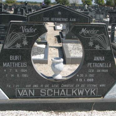 SCHALKWYK Burt Mattheus, van 1904-1985 &amp; Anna Petronella SNYMAN 1916-1989
