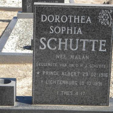SCHUTTE Dorothea Sophia nee MALAN 1916-1991