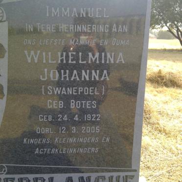 TERBLANCHE Wilhelmina Johanna voorheen SWANEPOEL nee BOTES 1922-2005