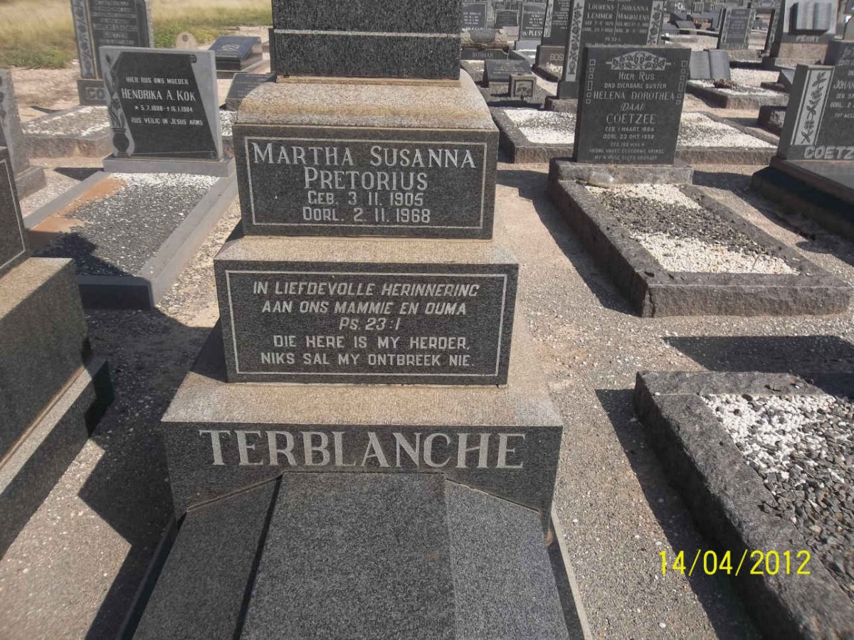 TERBLANCHE Martha Susanna nee PRETORIUS 1905-1968