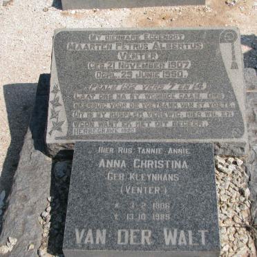 VENTER Maarten Petrus Albertus 1907-1950 &amp; Anna Christina VAN DER WALT formerly  VENTER nee KLEYHANS 1906-1989