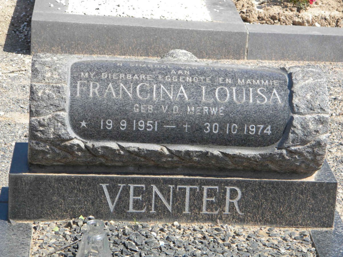 VENTER Francina Louisa nee VAN DER MERWE 1951-1974