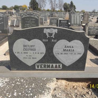 VERMAAK Dietloff Ziegfried 1906-1971 &amp; Anna Maria 1923-2001